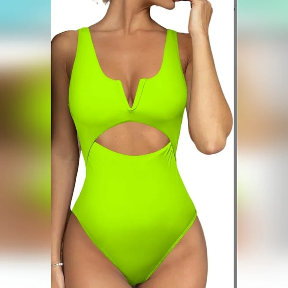 Meyeeka,Neon Green Women's Monokini Swimsuit,Large, NWT